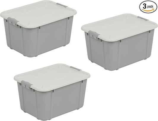 BranQ Home essential Velur Universal Storage Container with Lid, Set of 3, Size 16 L, BPA-Free Plastic PP, Light Grey