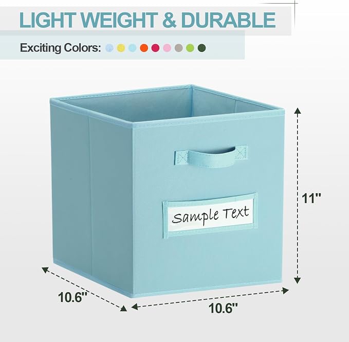 11x11 storage cube bins (Set of 10) Foldable Fabric storage cubes with 10 Labels Window Cards & a Pen,11 inch cube storage bin,Closet Organizers for Shelves,Cubby Organizer Boxes,Blue