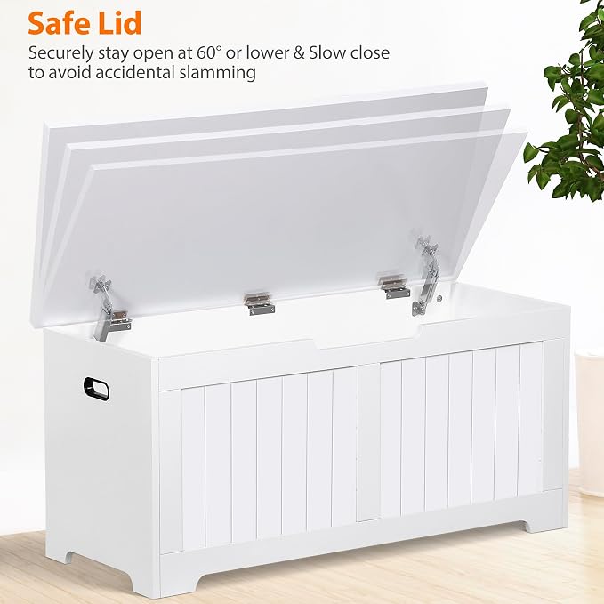 LEMY Wooden Storage Chest Box, Toy Organizer Bedroom Bench with Safety Hinge, Shoe Bench for Entryway, Living Room, Home Decor