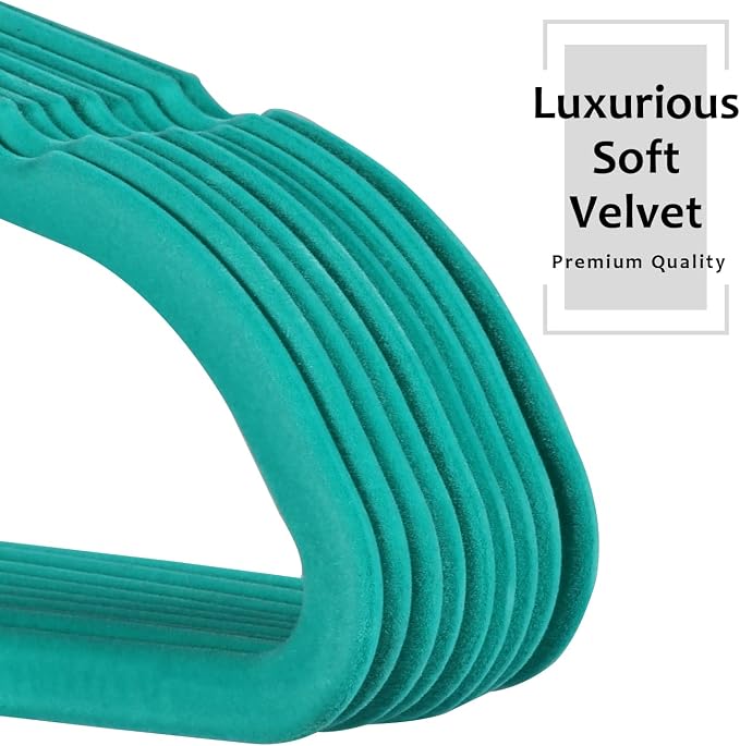 VECELO Premium Velvet Clothes Hangers Suit Heavy Duty (100 Pack)-Non Slip & Space-Saving with 12 Finger Clips & 2Tie Rack Excellent for Men and Women,Teal