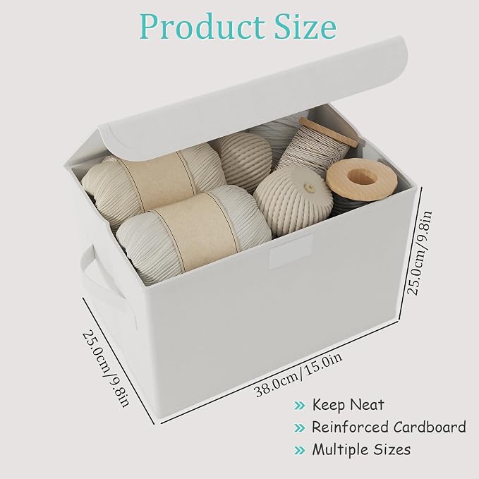 Storage Boxes, Clothes Bins with Lids, 2 Pack, White, 15x9.8x9.8 In | Closet Boxes with 2 Carrying Handles, Sturdy Heavy PP-board, Home Organizers Cubes with Cover for Organizing