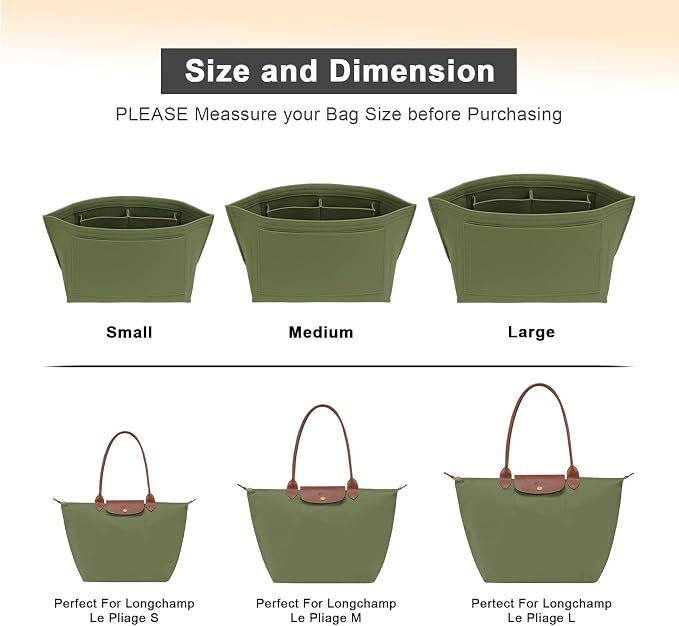 LOUKAYCCI Purse Organizer Insert for Longchamp Le Pliage L Handbag Insert Felt Long Champ Tote Bag Organizer Insert with Cup (Green, Large)
