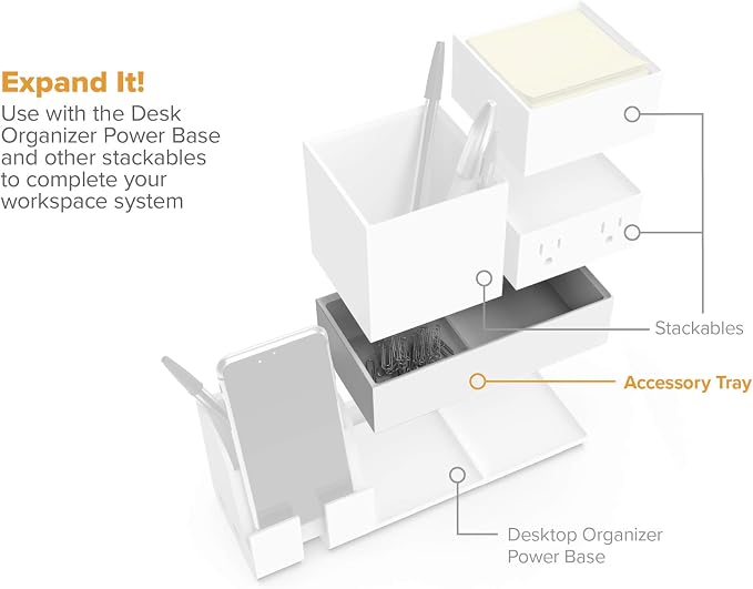 Bostitch Office Konnect Desk Organizer Accessory Tray, Wide, Stacks for Desktop Storage, White (Pack of 6)