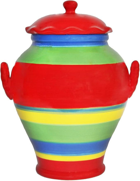 ACK Tuscany Colorful Hand Painted Rainbow Cookie Jar, Ceramic Cookie Jar with Lid and and Rubber Seal, Food Storage Jar, Kitchen Décor, Snack Storage Container for Cookie,Candy