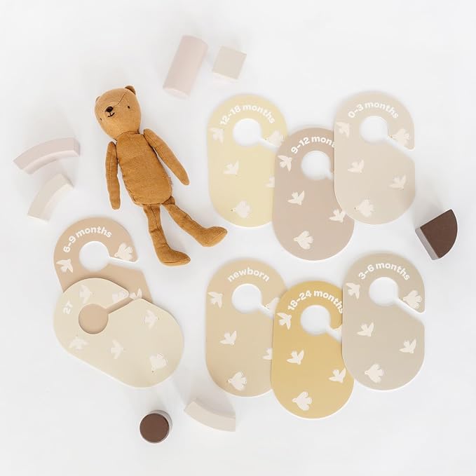 3 Sprouts Baby Closet Dividers, Newborn to 2T, Bird, 8 Piece Set | Newborn to 2T sizing, 8-piece set, Double-sided size labels, Age labels, Nursery closet storage, Baby clothes organizer