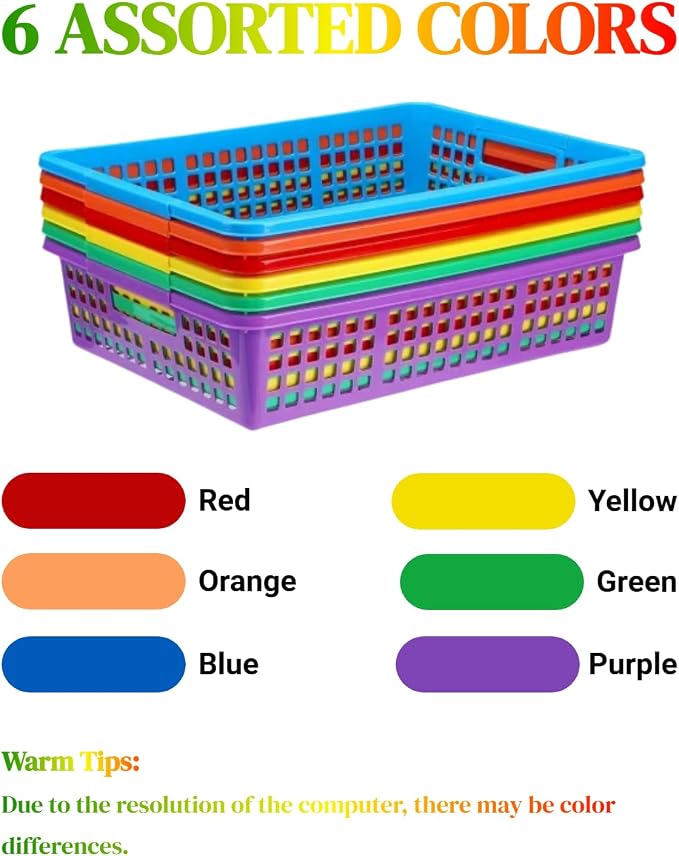 6 Pack Plastic Turn in Paper Trays for Classroom, Colorful Storage Bin Basket Organizers for School Supplies, Classroom Organization and Storage Tray Holds 4A Paper