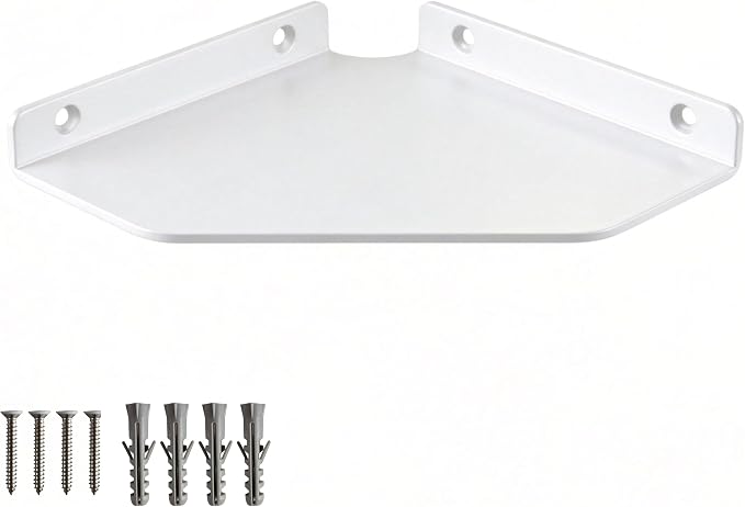 8 Inch White Floating Corner Shelf Wall Mounted, Triangle Wall Shelf for Kitchen, Speakers, Wine, Trophies & Decor