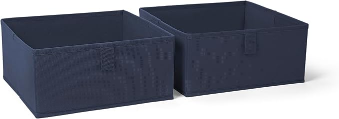 RiverRidge Kids 2pc Folding Storage Bins Set - 10.5” Bin Organizers with Handles - Navy Closet Organizers & Storage for Toys, Games, Shoes - Foldable Cube Storage Organizer Bins for Playroom, Nursery