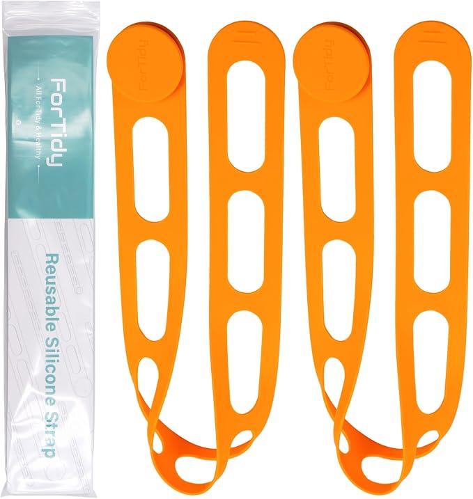 FORTIDY Silicone Latch Strap for Slow Cooker Lid, Pot, Bento Box, 21.65 in Reusable Elastic Self-Lock Silicone Tie for Bundling or Organizing Curtain, Cords, Yoga Mat, Camping Mat (Orange, 2pcs)