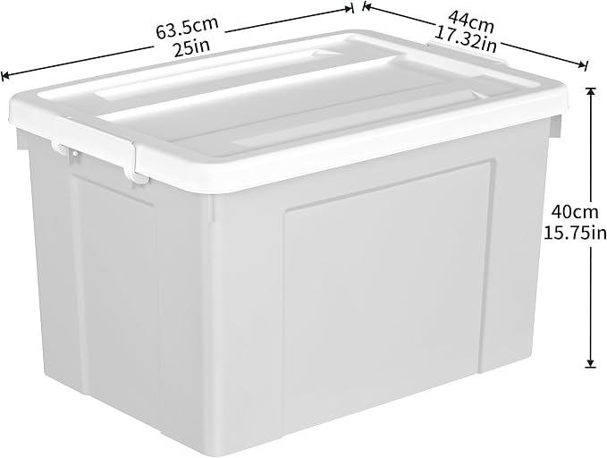 Cetomo Lidded Storage Bin with Handle, Tote Organizing Container with Wheels, Lid and Secure Latching Buckles, Stackable and Nestable, Plastic, 95 Quart-4 Pack, Gray