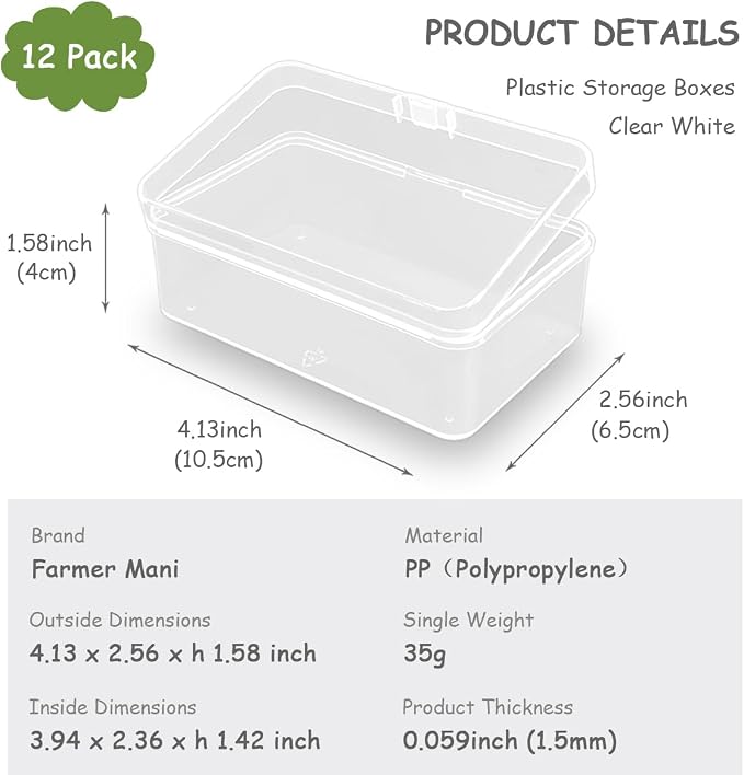 12 Pieces Clear Plastic Beads Storage Containers Box (4.13 x 2.56 x 1.58 Inch), Small Bead Organizer for Beads, Jewelry, Business Cards, Game Pieces, Crafts
