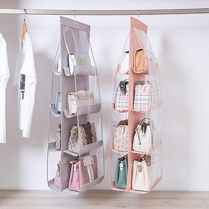 8 Pockets Hanging Purse Handbag Organizer Clear Hanging Shelf Bag Collection Storage