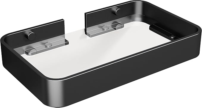 Danpoo 8-Inch Small Wall Shelf, Clear Tempered Glass with Matte Black Aluminum Frame – Sleek Floating Bathroom Organizer