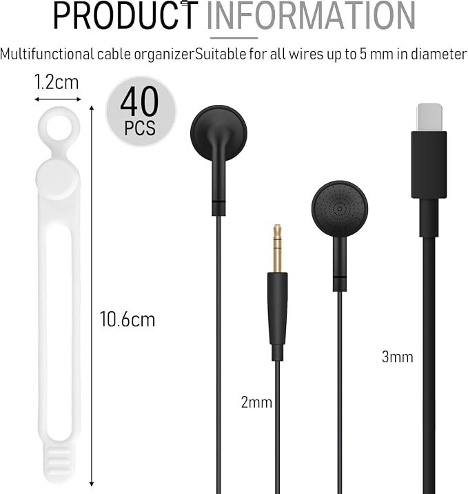 Nuanchu 40 Pcs Silicone Cable Ties Reusable Holder Adjustable Straps Multipurpose Charging Cable Organizer for Fastening Charging Cords Wires(4.17 Inch,White)