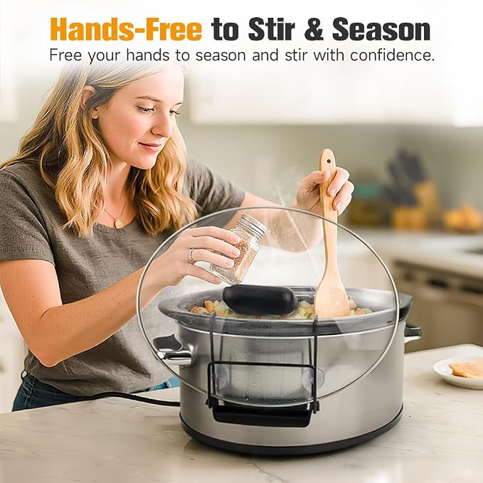 SOPHICO Crock Pot Lid Holder for Most Slow Cookers, Black, 2 Pack | Mess-Free & Hands-Free Pot Lid Organizer while Cooking, Keeps Countertop No Mess, Stainless Steel Rack with Silicone Sink