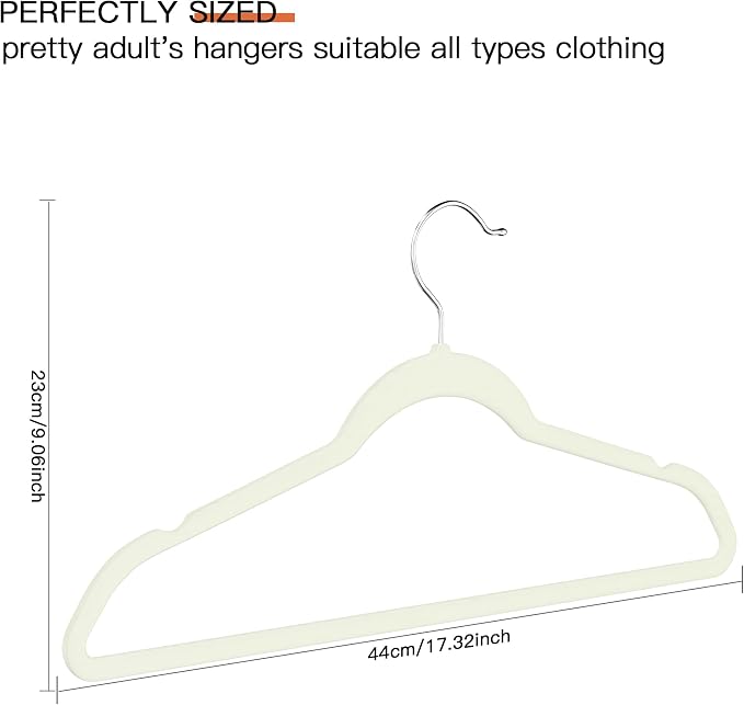 Ivory Velvet Hangers 20 Pack, Slim Space Saving Suit Hangers for Closet Organizer, Rotating Silver Hook, Non Slip Clothes Felt Hanger Heavy Duty for Coat,Shirt, Pants, Camisole, Dress
