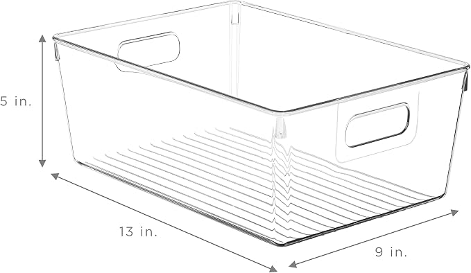 Sorbus Clear Square Fridge Bins- Thick Sturdy Plastic Refrigerator Pantry Organizer- Versatile Non-Slip Stackable Cabinet Organization- Bath, Makeup, Food Snack Packet Organizer - 3 Pack