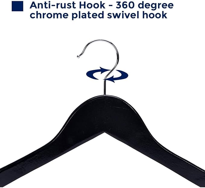 JS Hanger Wooden Coat Hangers, 20 Pack High Grade Wood Suit Hangers with Non Slip Pant Bar - Extra Smooth and Splinter Free Black Finish Wooden Suit Hangers for Closet Organization