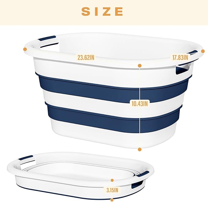OOAMBB 43L(11.5Gallon) Collapsible Laundry Basket Plastic, Pop Up Laundry hamper/Storage Container, Foldable Laundry Basket with Large Capacity,Sturdy,Space Saver (Blue, 1 Pack)