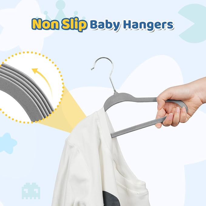 Smartor Premium 11 Inch Baby Hangers 50 Pack, Kids Velvet Hanger, Non Slip | Grey Space Saving Felt Hangers Clothes Organizers for Closet with 360° Swivel Hook for Children, Infant & Toddler