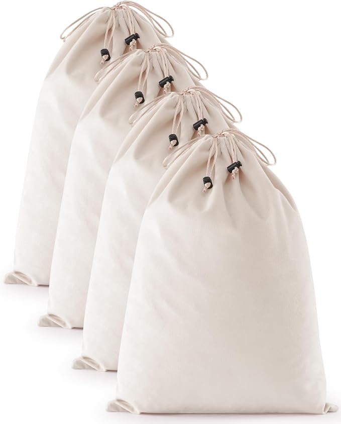 4 Pcs Shoe Bags for Travel, Dust Velvet Bags, Beige, 17.3x12.6 Inch | Washable & Reusable Travel Shoe Bags, Dustproof Shoe Bags with Drawstring Closure, Suitable for Travel, Home Storage