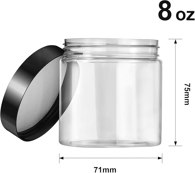 SATINIOR 12 Pack Plastic Container Jars with Lids Round Clear Travel Cosmetic Container Slime Jar for Toiletries, Lotion, Cream, Ointment, Makeup, Rhinestone, Sample, Kitchen Storage(8 oz,Black)