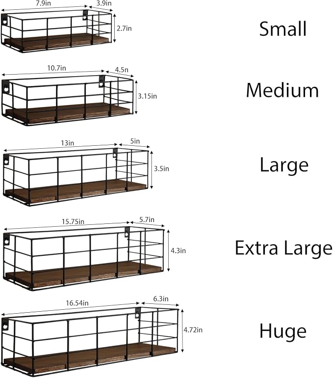 Fixwal Hanging Floating Shelves, 5 Sets of Mounted Shelves for Storage, Wall Shelf for Bathroom, Living Room, Bedroom, Kitchen (Carbon Black)