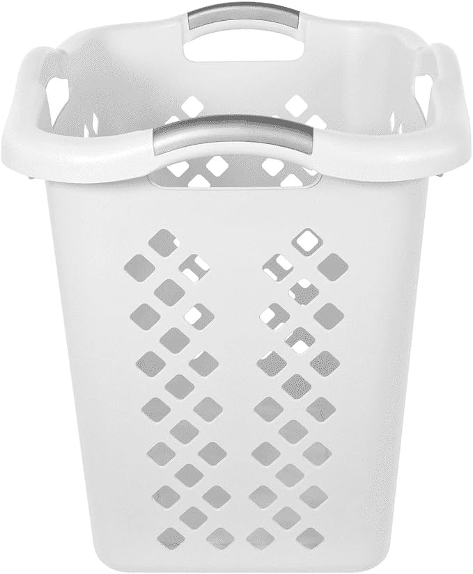 2 Bushel Lamper Plastic Laundry Basket with Silver Handles, White, Adult/Tween