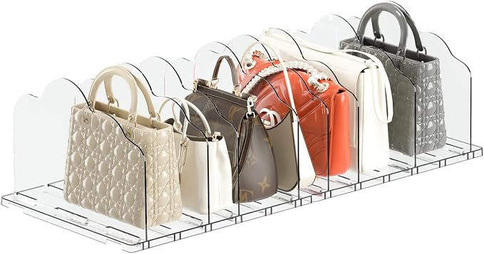 ANTOWIN 2 Pack Clear Adjustable Purse Organizers for Closet, Shelf Divider, Handbag Separators Storage Organizer for Bedroom, Office, Easy to Install and Clean