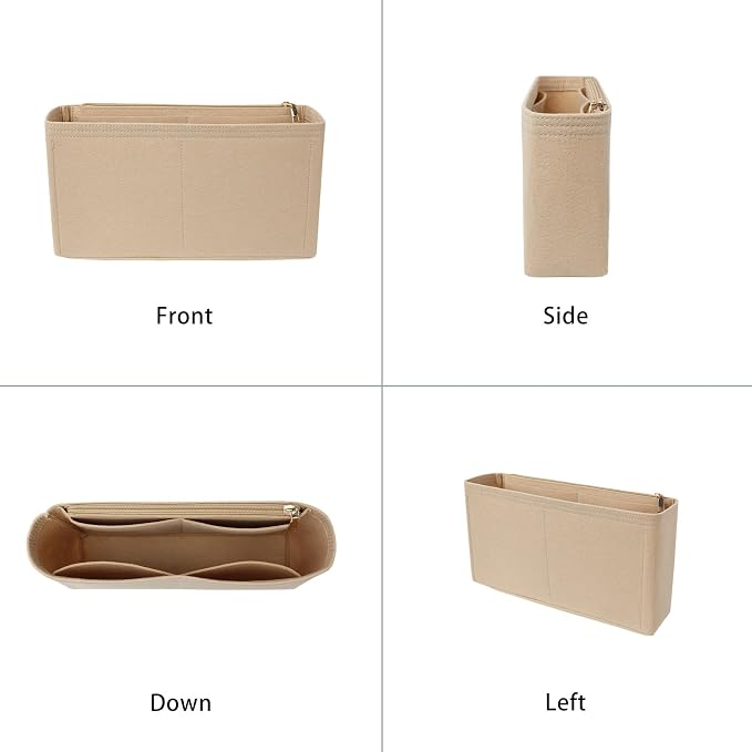 Surblue Purse Organizer Insert for Handbags, Felt Bag Organizer with Zippers Handbag Shaper Pouch for Classic 19 Flap Bag, Marmont, Onthego,（Khaki, Slender L）