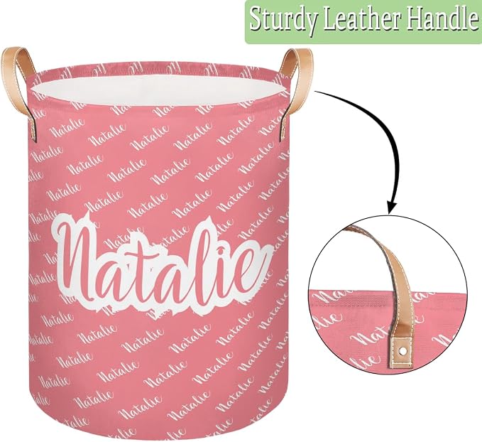 Personalized Laundry Basket, Custom Gift Laundry Hamper, Collapsible Nursery Waterproof Laundry Baskets, Dirty Clothes Toy Hamper with Handles Name Light Red