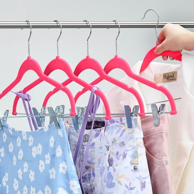 Home-it 10 Pack Clothes Hangers with Clips Pink Velvet Hangers use for Skirt Hangers Clothes Hanger Pants Hangers Ultra Thin No Slip