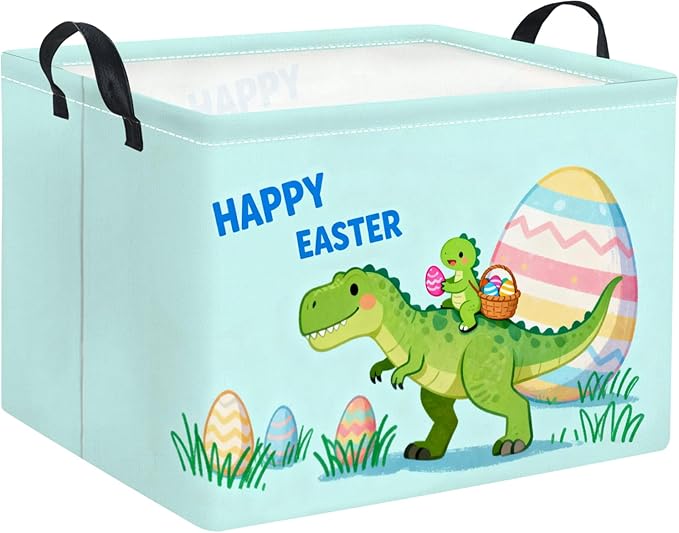 Rectangular Easter Basket for Home Kitchen Baby Girls Basket Cute Storage Bin Organizer Shelf Book Room Decor(Cute Dinosaur)