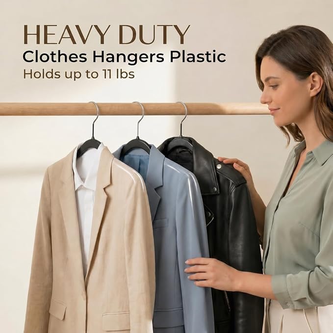SMARTOR Plastic Hangers 50 Pack, Heavy Duty Plastic Hangers for Clothes - Non-Velvet Slim Hangers with 360° Swivel Hook & Clothes Thin Hanger - Durable Coat Hangars, Space Saving Hanger - Black