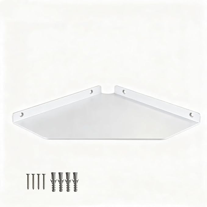 10 Inch White Floating Corner Shelf Wall Mounted, Large Triangle Storage Shelf for TV Box, Router, Speakers & Decor