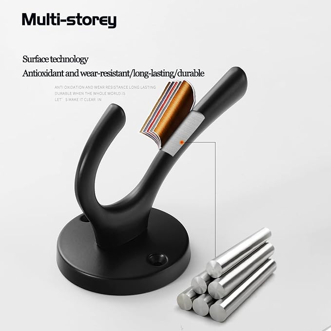 𝑪𝒐𝒂𝒕 𝑯𝒐𝒐𝒌𝒔 Wall Hooks 4 Pcs Towel Hook Heavy Duty Thick Bath Robe Hooks Wall Mount Hooks for Bathroom Kitchen Hotel Bearing 25kg (Black)