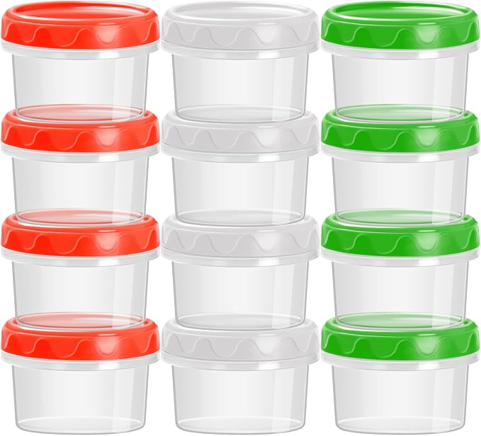 EONJOE 2oz Airtight Small Plastic Food Storage Containers with Lids, 12pcs | Dishwasher safe ,BPA free,Reusable,Round jars ,Perfect for salad dressing sauce condiments lunch to go