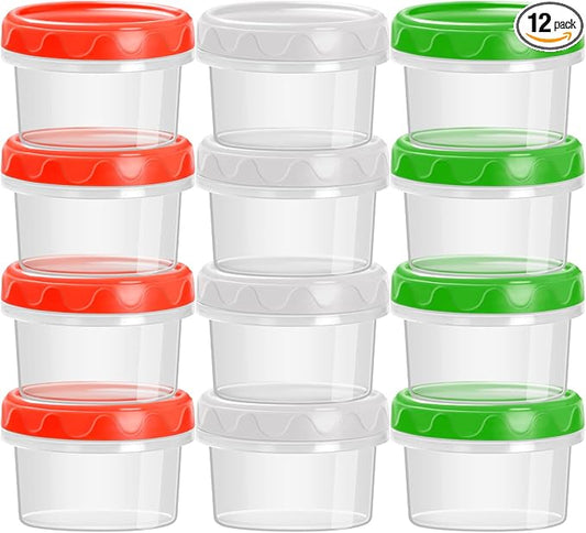 EONJOE 4oz Airtight Plastic Food Storage Containers with Lids, 12pcs | Dishwasher safe ,Freezer safe ,BPA free,Reusable,Round jars ,Perfect for salad dressing sauce lunch to go