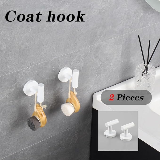 GERZWY Towel Hook Stainless Steel Robe Coat Hook Wall Mounted Luxury Hooks for Bathroom Hotel 2 Pack, White
