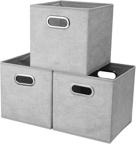 Fabric Cubicle Storage Cubes Bins 10.5x10.5 x 11 In Pattern Collapsible Storage Cube Boxes Grey White Cloth Storage Cubes Baskets Foldable Inserts Drawer Storages for Cube Organizer Storage QY-SC14-3