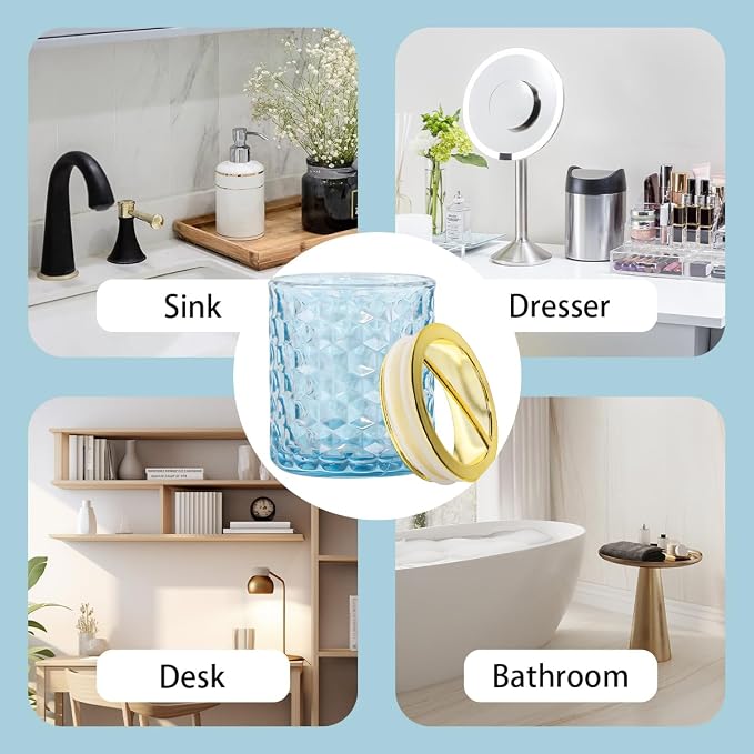 2pcs Blue Toothbrush Holders for Bathrooms, Glass Toothbrush Holder and Bathroom Tumbler Set, Gold Tooth Brush Cup Holder, Bathroom Counter Organizer for Brushes, Toothpaste