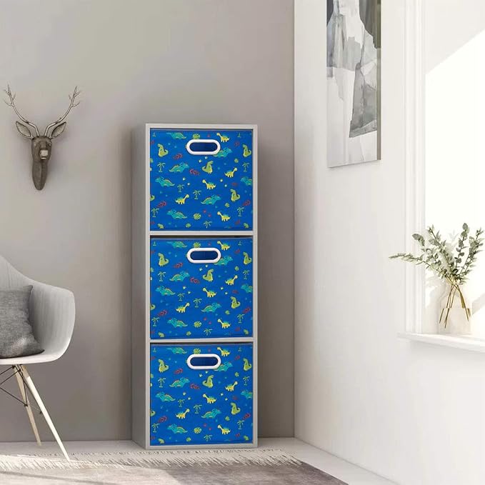 Cloth Storage Bins Set of 4 Thick Fabric Drawers Foldable Cubes Basket Organizer Container with Dual Metal Handles for Shelf Cabinet Bookcase Boxes Sky-Blue 13x13x13 inch