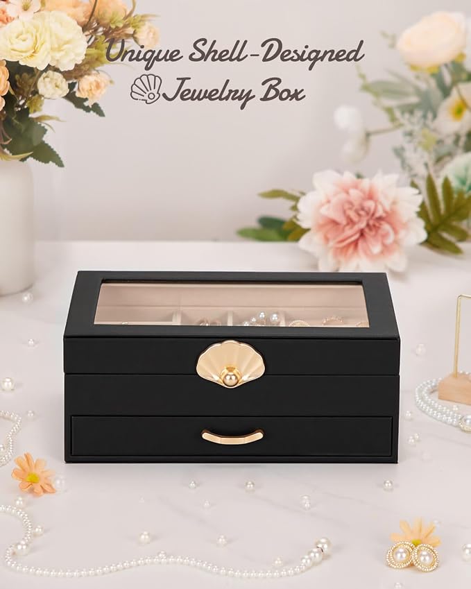 Enthralite Jewelry Box with 1 Drawers : Jewelry Display Organizer for Earrings Necklaces - Gift for Girls Women | Black