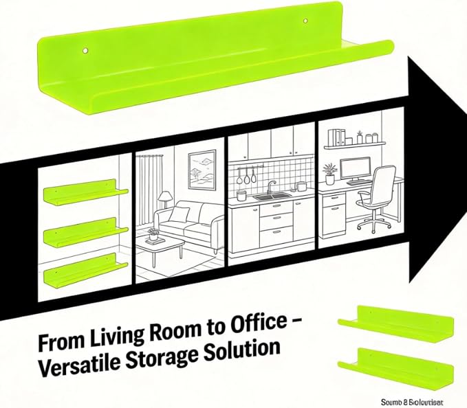 ROYALITA 2-Pack Acrylic Shelves Wall Mounted, 17 Inch Display Shelves | for Small Items Plants Organize Wall Shelves for Gaming Room, Bedroom, Living Room, Office, Green
