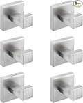 Nolimas Towel Hook Stainless Steel Bathroom Rustproof Clothes Towel Coat Hook Wall Mounted Square Toilet Kitchen, Heavy Duty Door Hanger, 6 Pack, Brushed Nickel