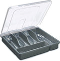Utensil Holder for Countertop with Lid, Plastic Silverware Tray for Drawer (Gark Gray)