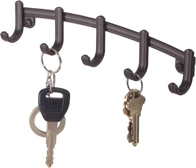 mDesign Steel Modern Key Holder for Wall - Decorative Wall-Mount Key Ring Holder and Hook Rack - 5 Metal Hooks for Hanging Dog Leash, Car Keys, and Keychain - Hyde Collection - 2 Pack - Bronze