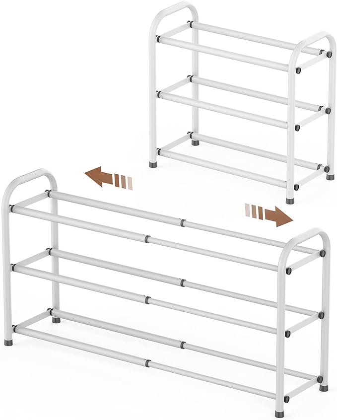 Gonfoam Shoe Rack for Closet, Expandable Shoe Organizer Storage Shelf, Adjustable Metal Free Standing Small Closet Shoe Rack for Entryway, Doorway (3-Tier White)