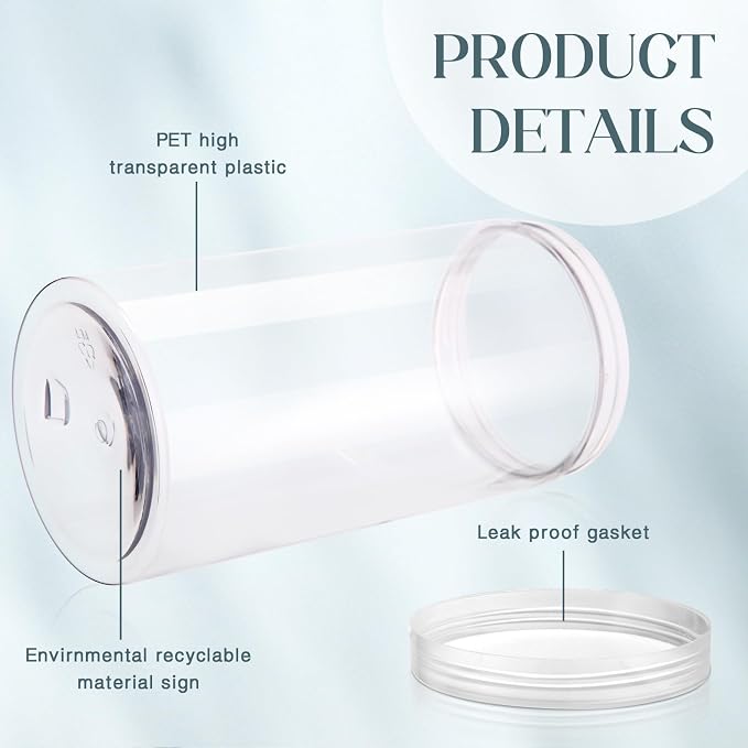 SATINIOR 12 Pack 32 oz Plastic Container Jars with Lids Round Clear Travel Cosmetic Container Slime Jars for Toiletries, Lotion, Cream, Ointments, Makeup, Rhinestone, Samples, Kitchen Storage(Clear)