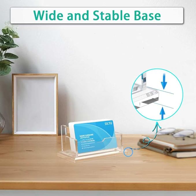 SILUT Business Card Holder for Desk, Horizontal Acrylic Business Card Holder, Clear Card Holder, Business Card Organizer for Office Exhibition - 1 Slot with 50 Cards Capcity